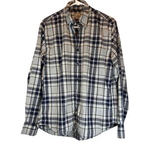 90s Vintage J.Crew Plaid Shirt Medium Woven Cotton Button Up Made in Mauritius